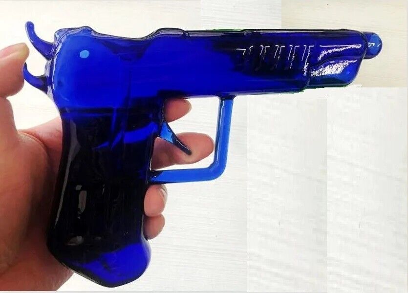 Pistol/Gun shaped Glass bubbler tobacco pipe BLUE