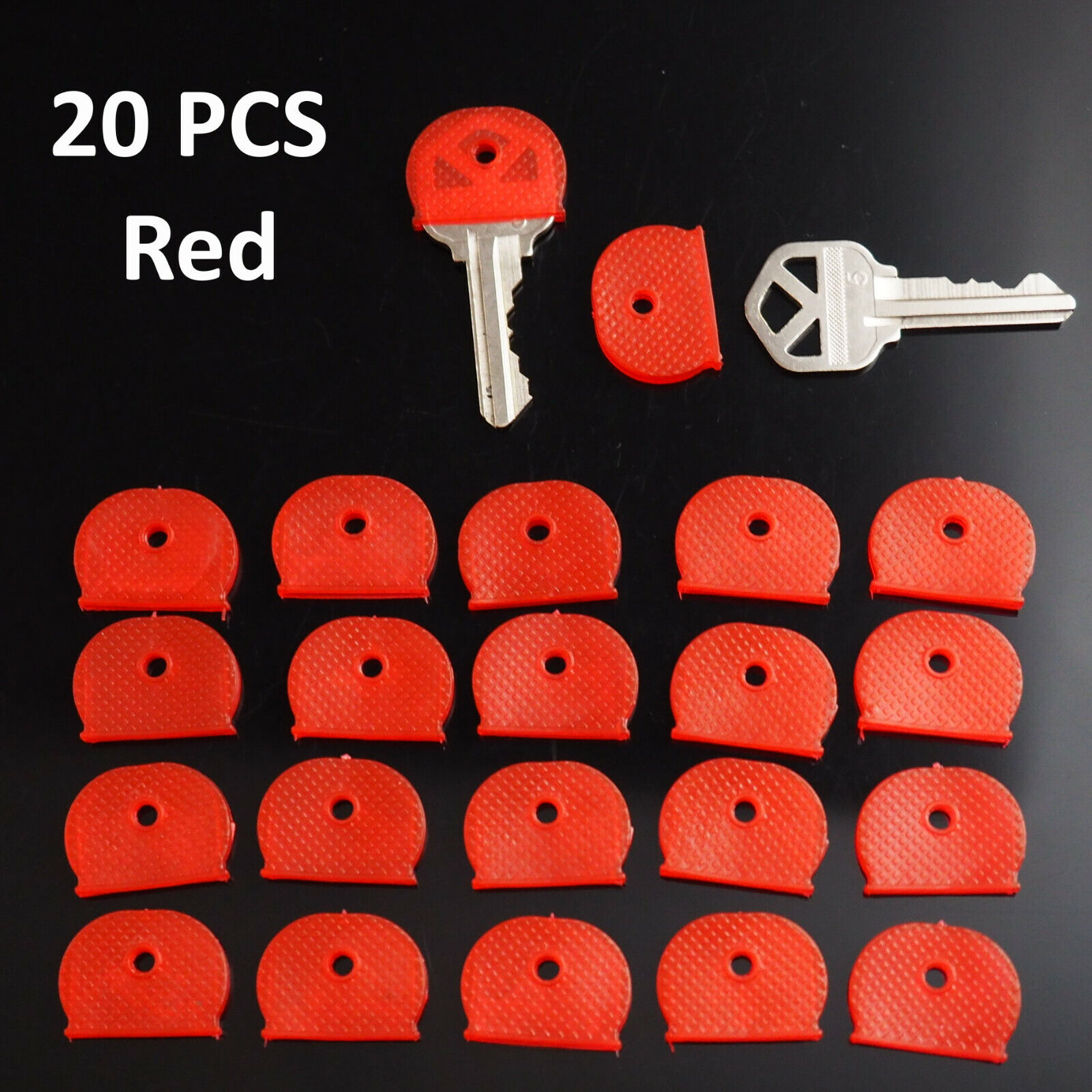 20x Key ID Caps Rubber Identifier Top Cover Topper Ring Hat Shape - Red Color