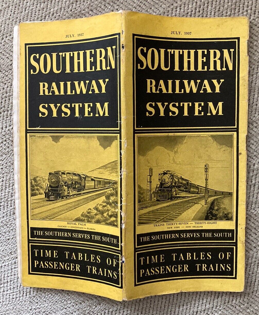 Southern Railway July 1937 Public Timetable-many great name train ads