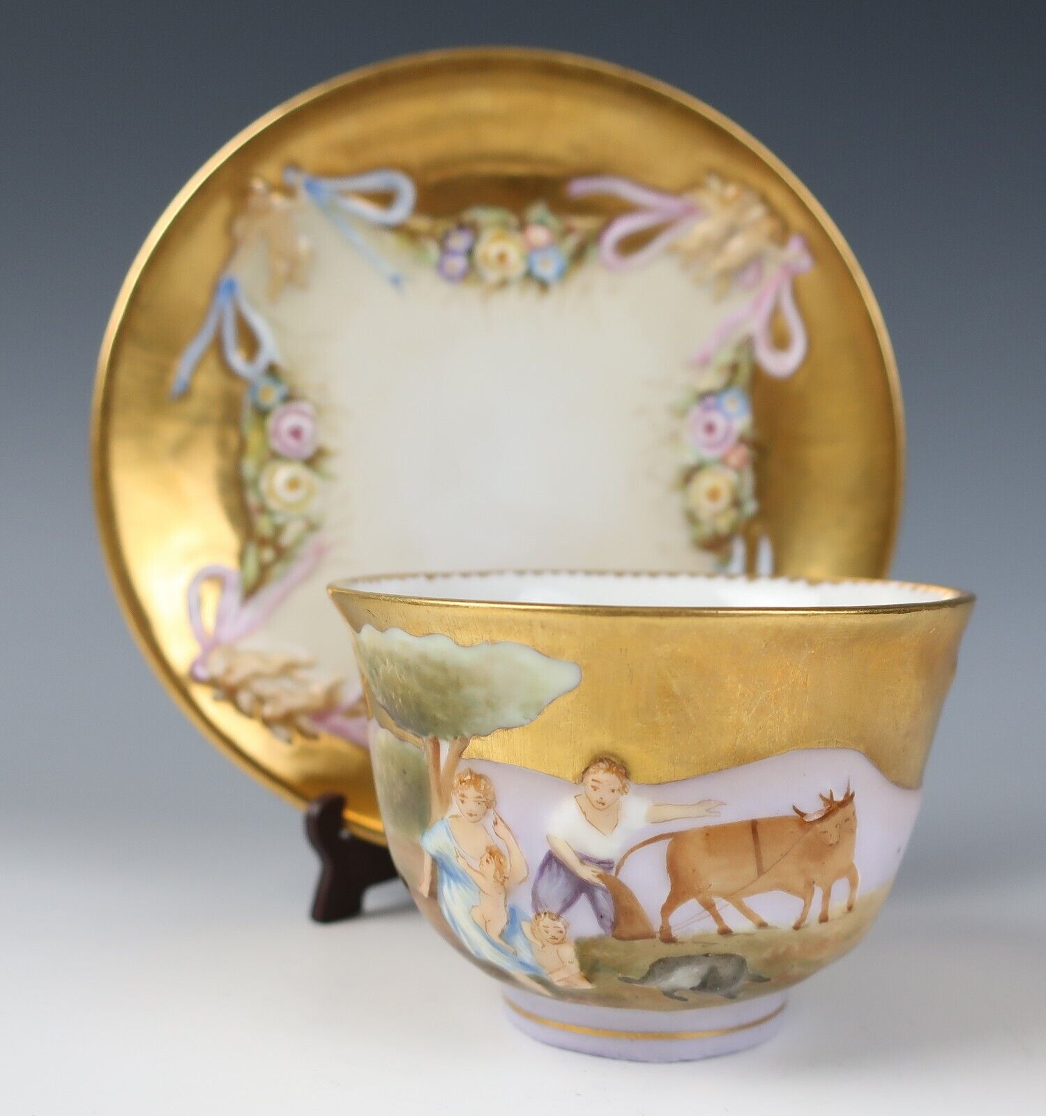 Early Antique Furstenberg Porcelain Cup & Saucer German Doccia Capodimonte Style