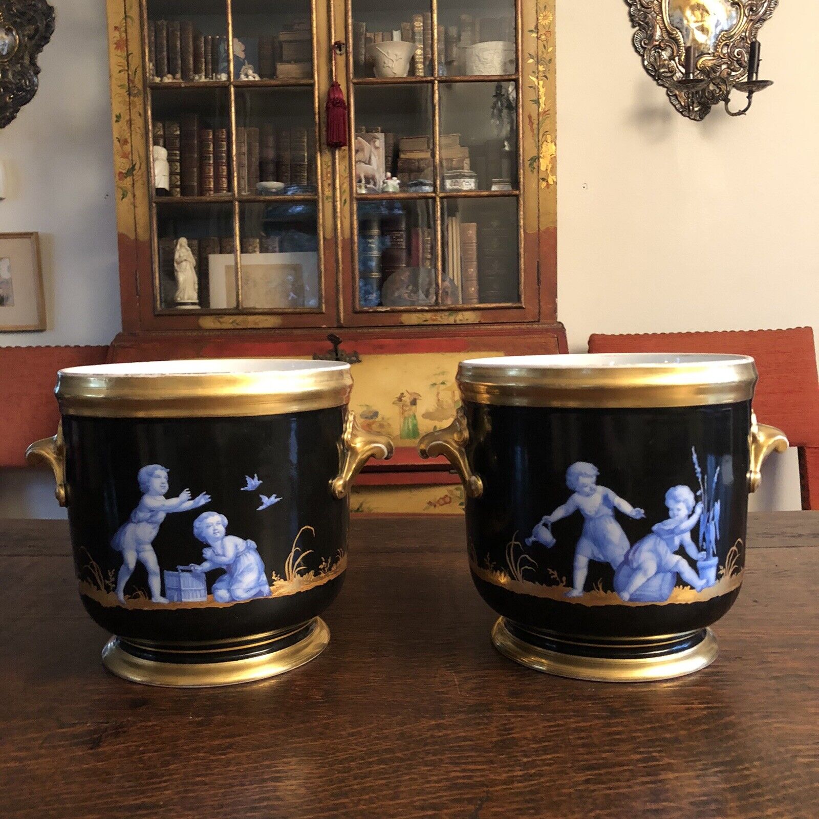 Pair of Antique French Gilt Soft Paste Two Handled Seaux a Bouteille Wine Bucket
