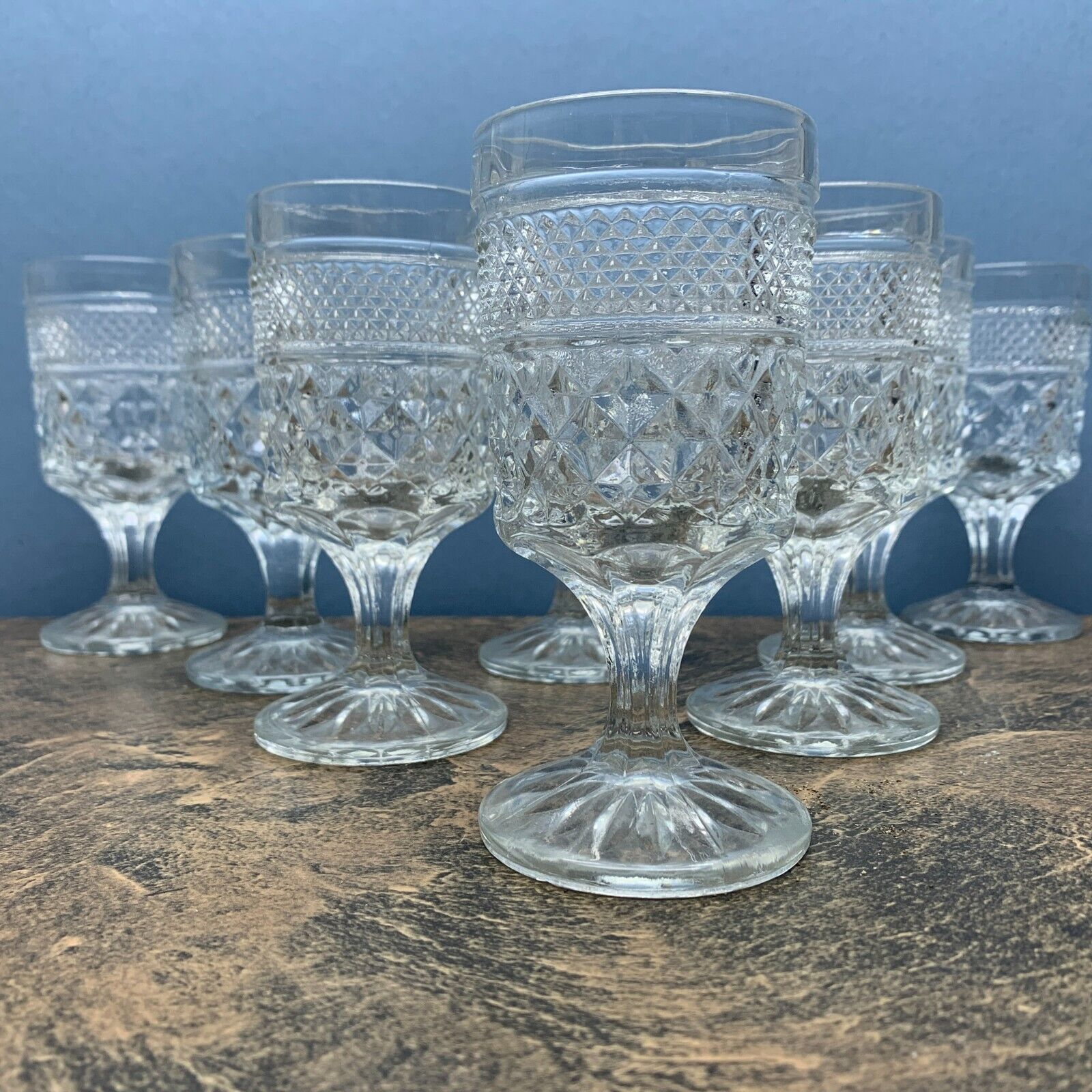8 Vintage MCM Anchor Hocking Wexford Pressed Claret Wine Glasses 5-3/8\