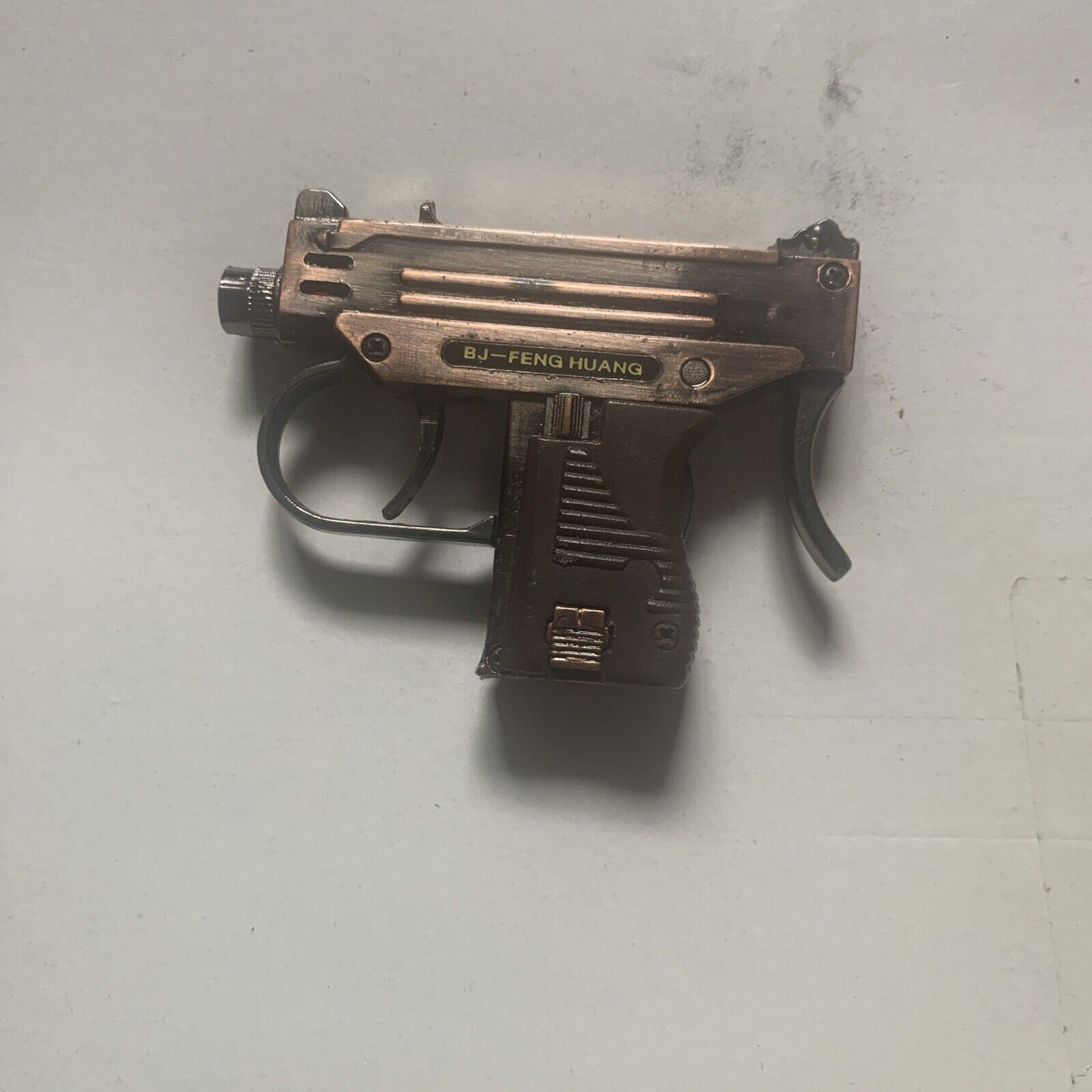 🔥Vintage 1980's Bronze BJ Uzi Pistol Gas Lighter RARE👀