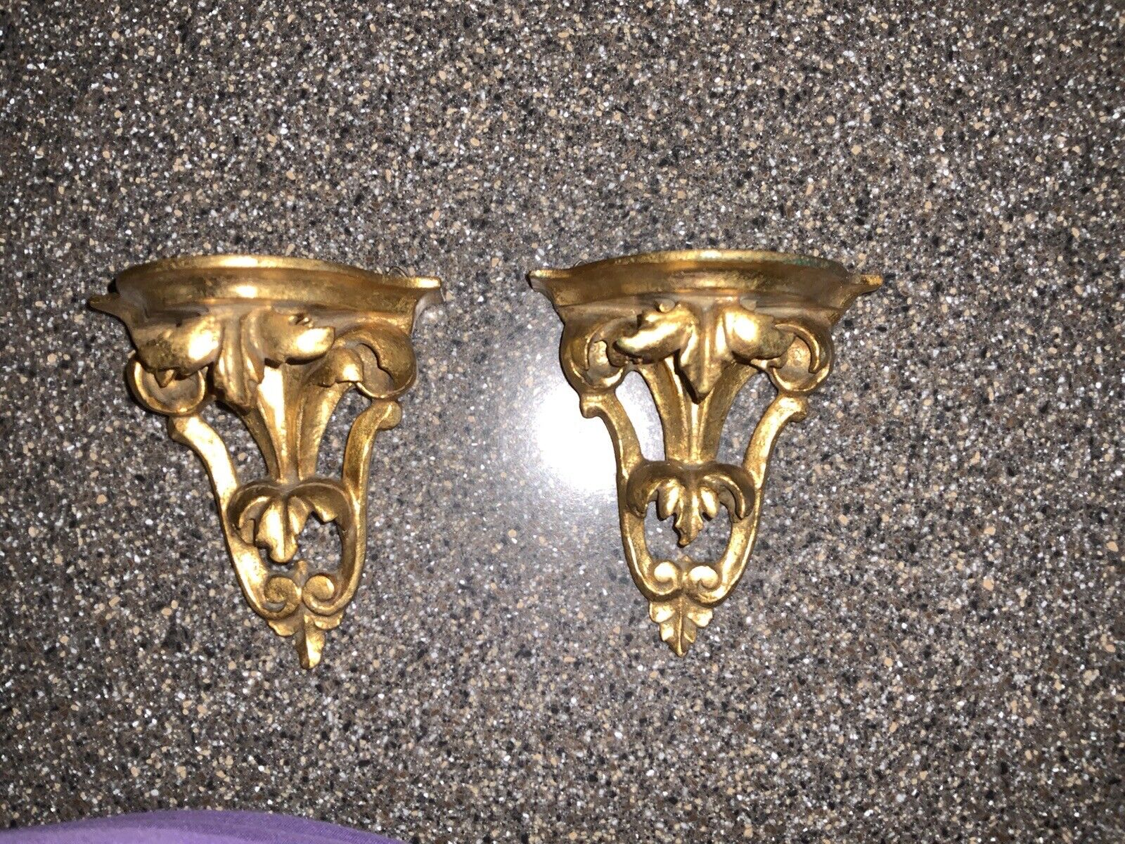 Pair of Italian Baroque Shelf Rococo Sconces Carved Wood Gold Gilt