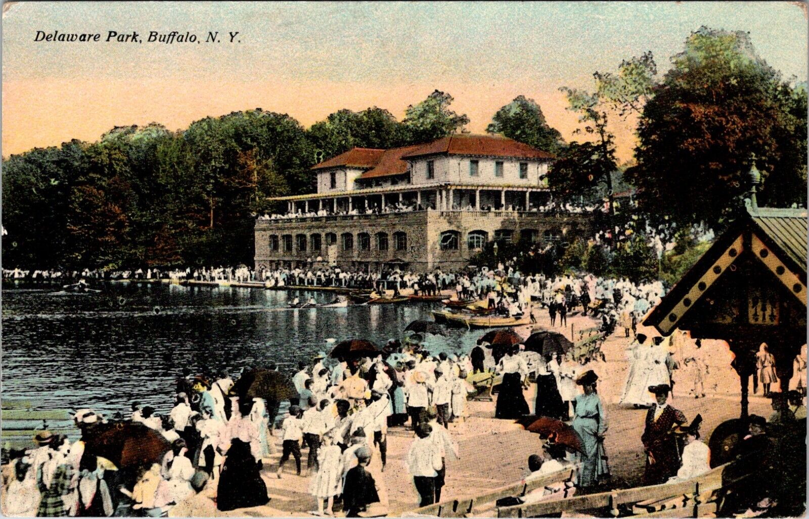 Buffalo NY Delaware Park Crowds of People Gathered 1910s Antique Postcard s97