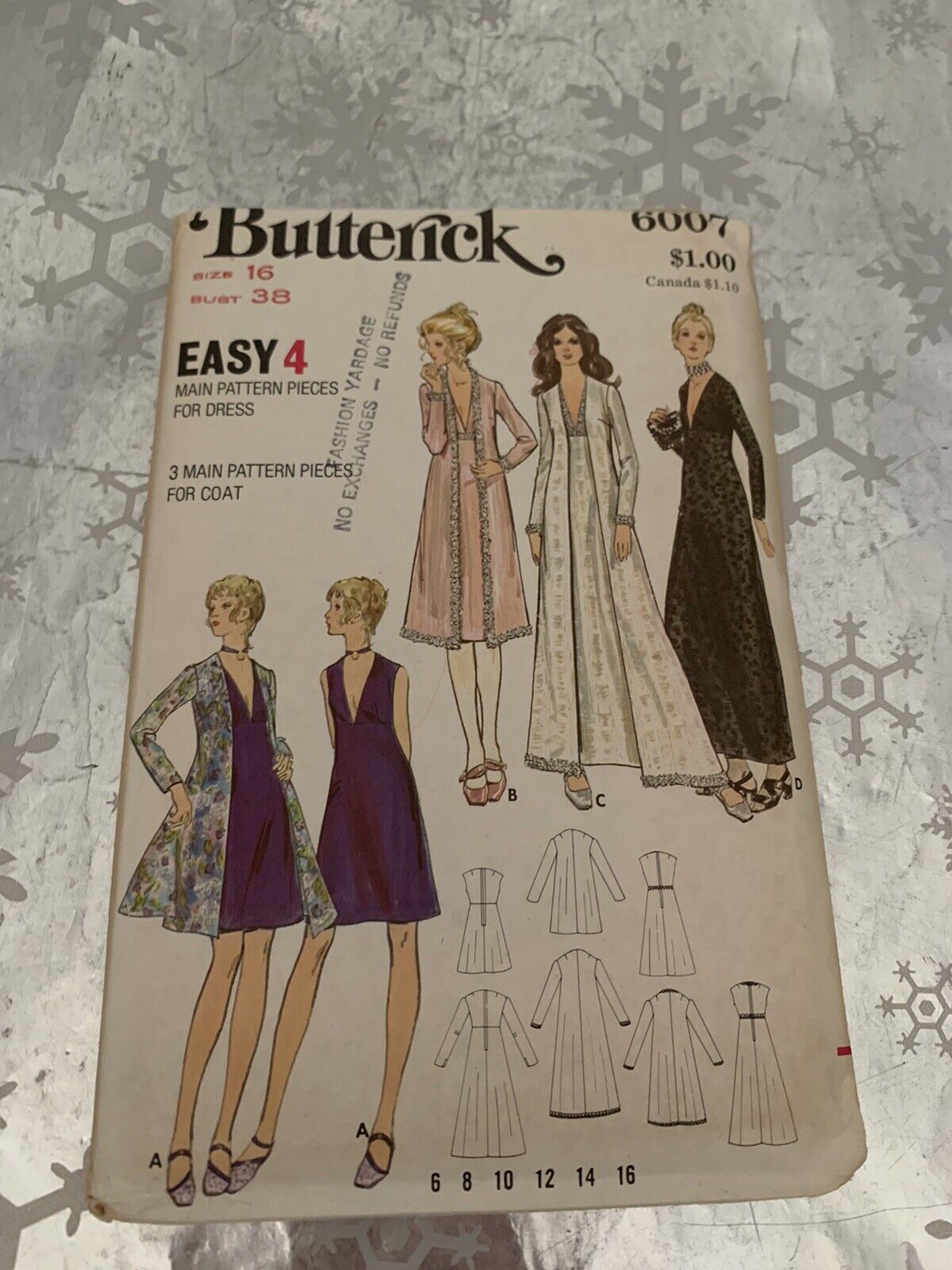 ❤️Vintage Uncut Butterick 6007 EASY Sew Pattern Dress & Coat Size 16