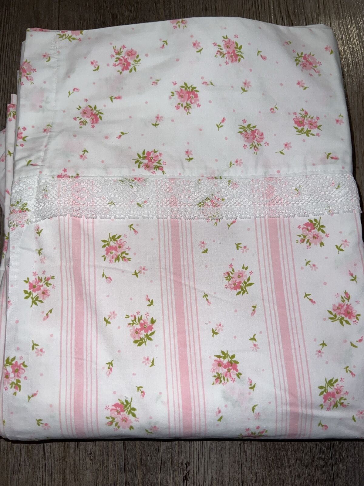 Vintage Springmaid Wondercale Double/ Full PINK Dainty Floral & Lace Flat Sheet