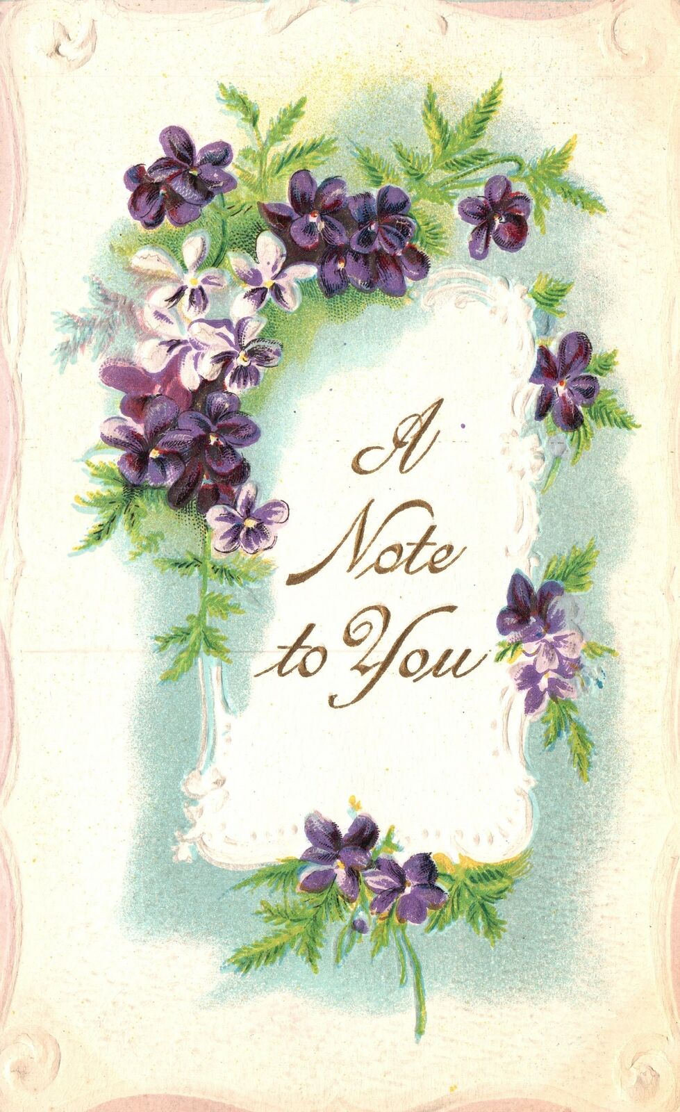 Vintage Postcard A Note To You Forget Me Nots Leaves Simple Card Greetings Wish