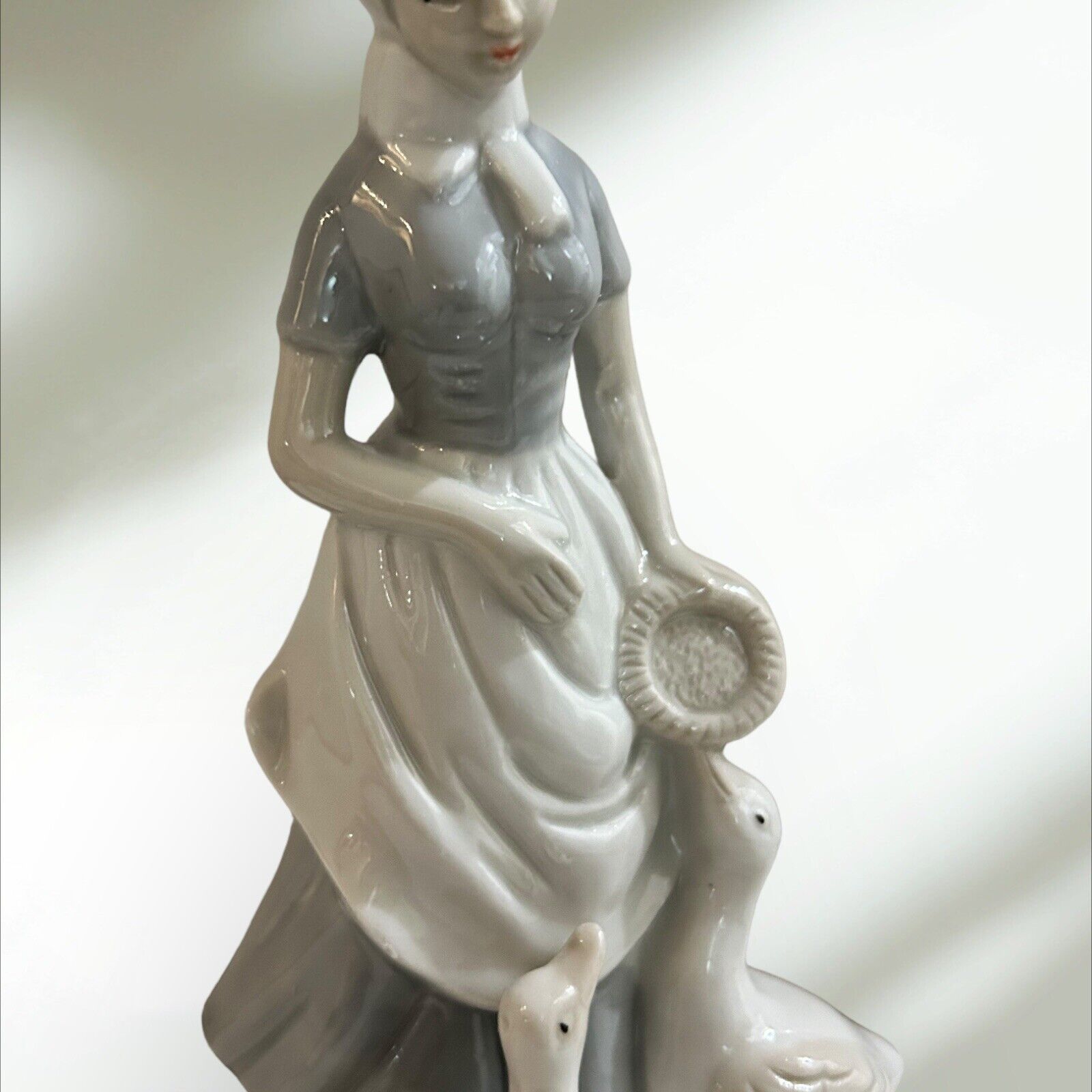 Vintage Lladro Style Girl w/Geese Porcelain Figurine Hand Painted Collectible