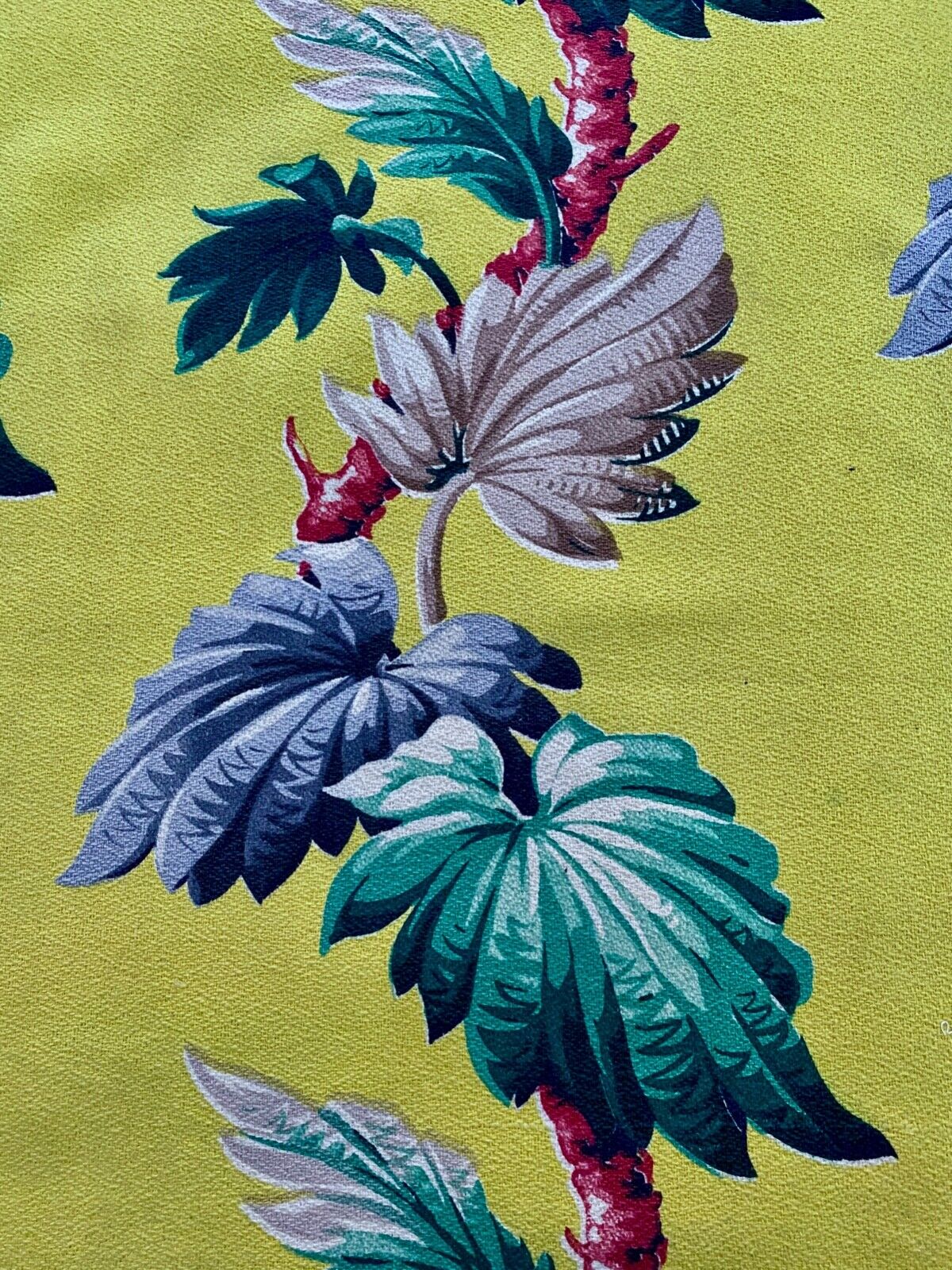 Orgasmic Art Deco 30s Crazy Hawaiian Aloha Chartreuse Barkcloth Vintage Fabric