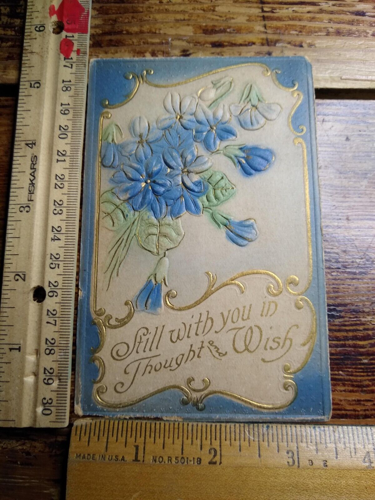 Postcard - Still with you in Thought and Wish with Flowers Embossed Art Print