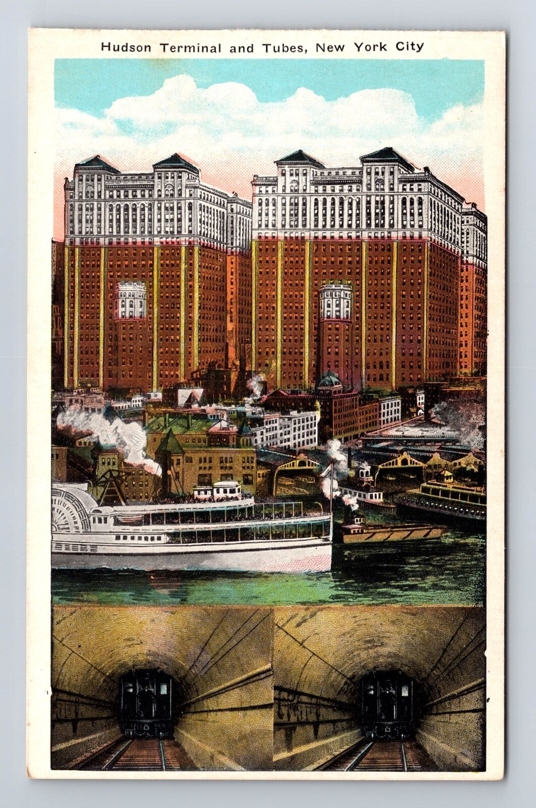New York City NY, Hudson Terminal & Tubes, Antique, Vintage Souvenir Postcard