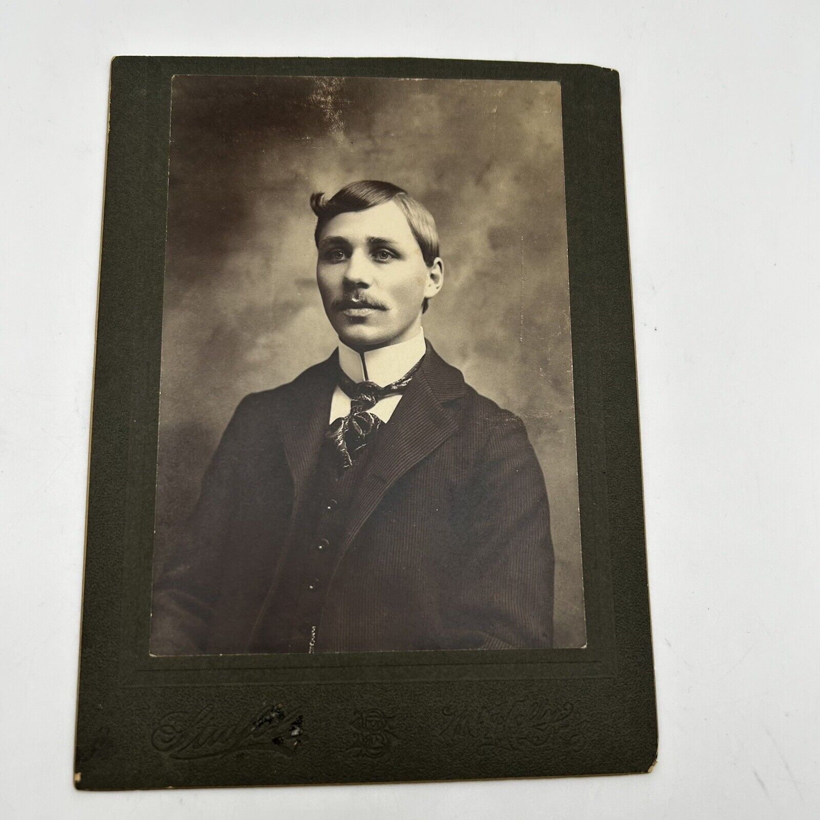 Antique Photograph Cabinet Card Handsome Man Suit Weird Hair Mt Holly New Jersey