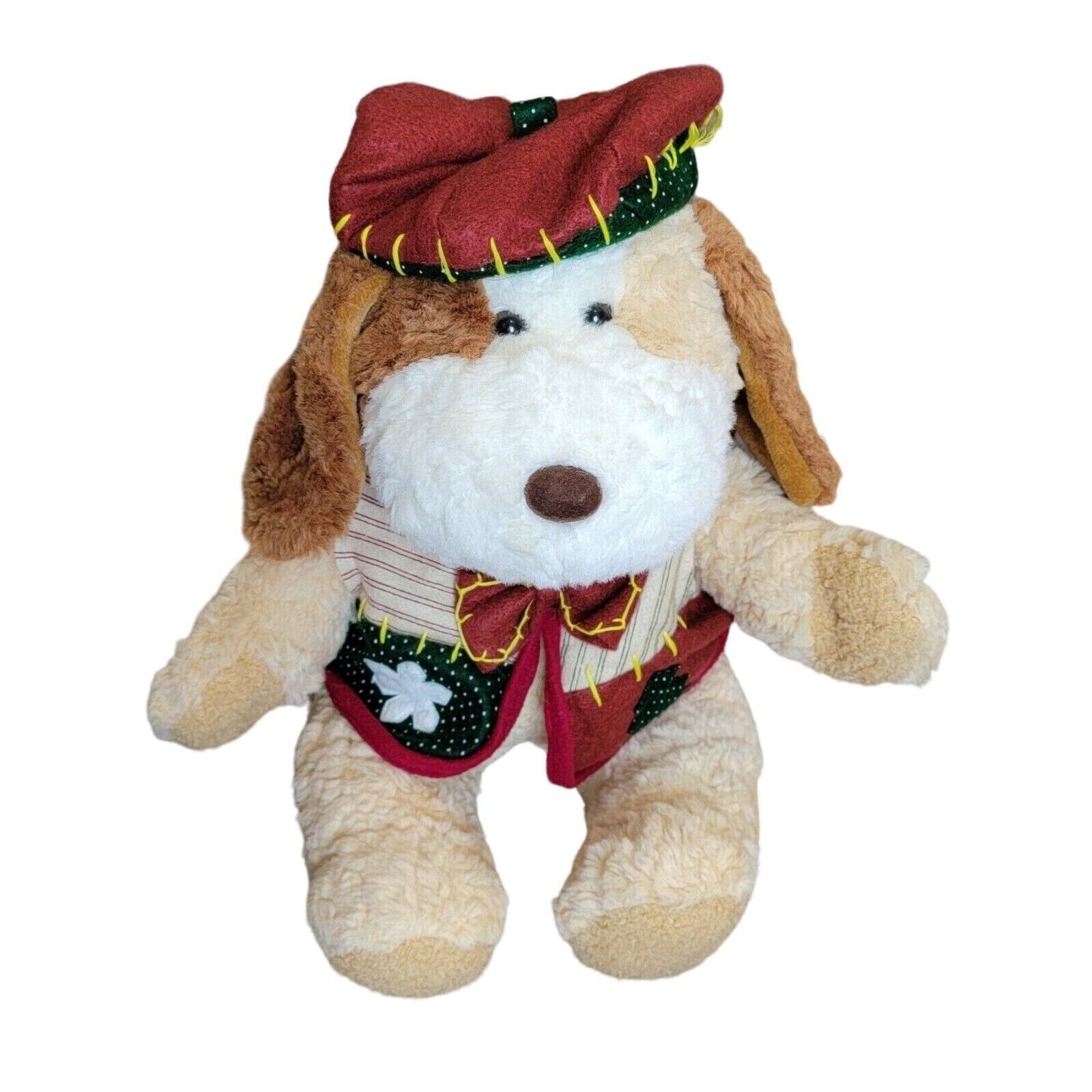Vintage 1999 Holiday Friends Christmas Tan Dog Plush Stuffed Animal Toy 18