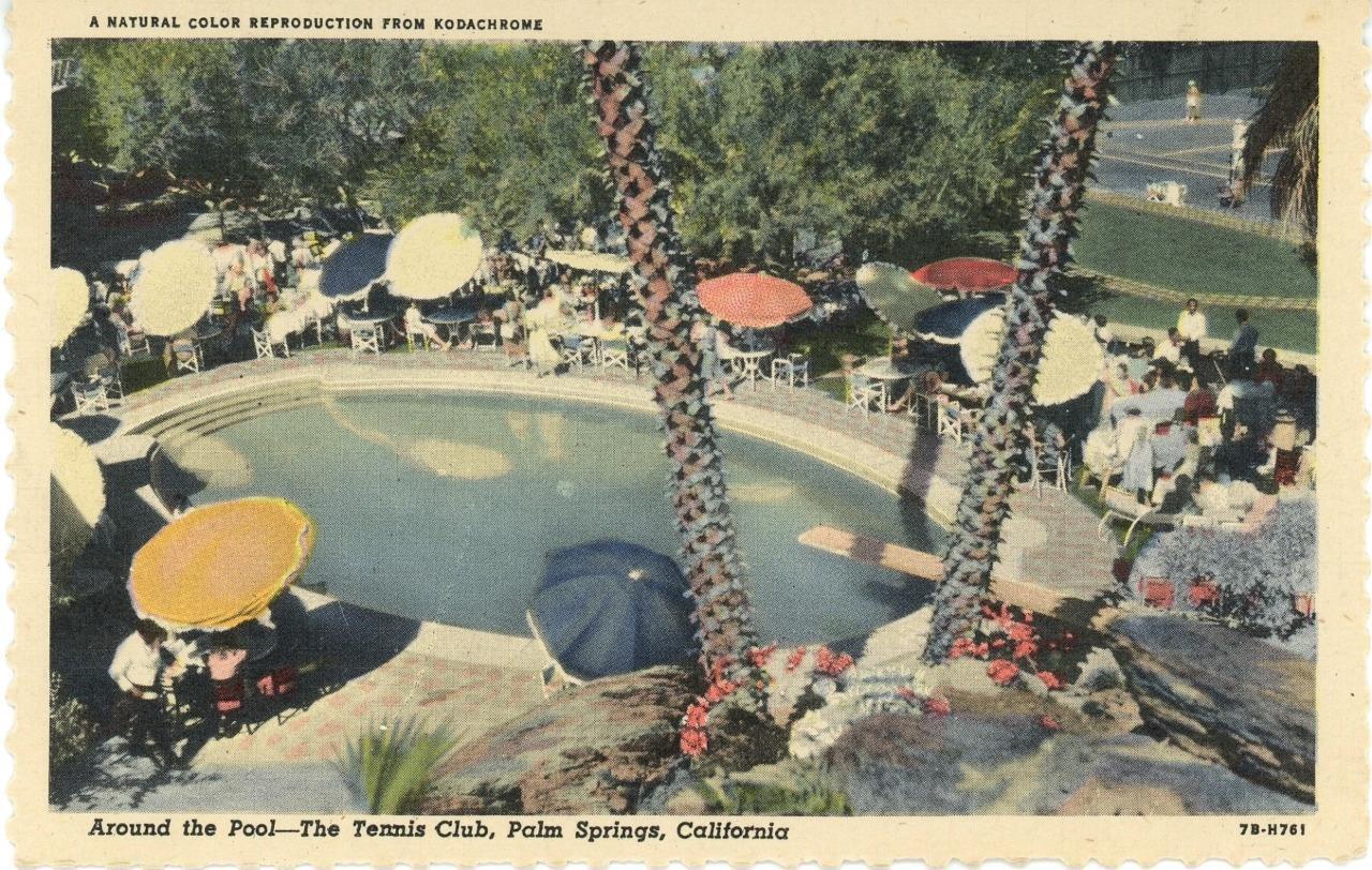 Around the Pool - The Tennis Club - Palm Springs, California - Vintage Postcard