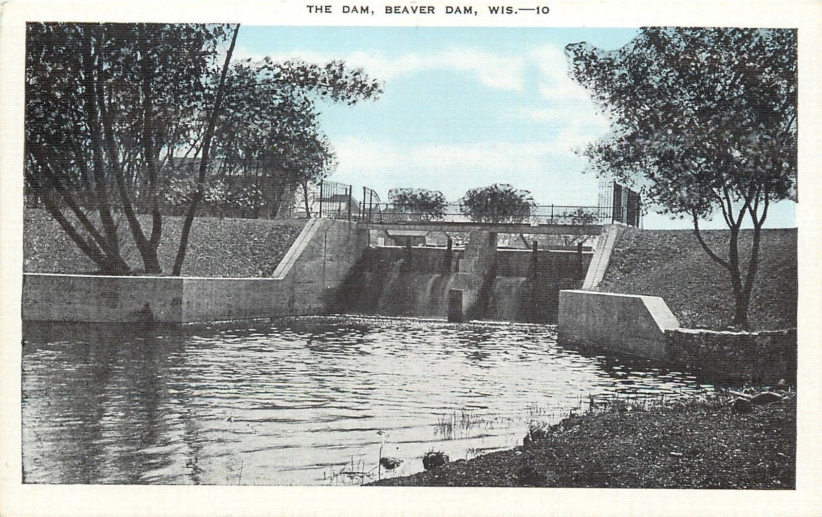 Beaver Dam Wisconsin~Water Below The Dam~1940s Bluesky Postcard