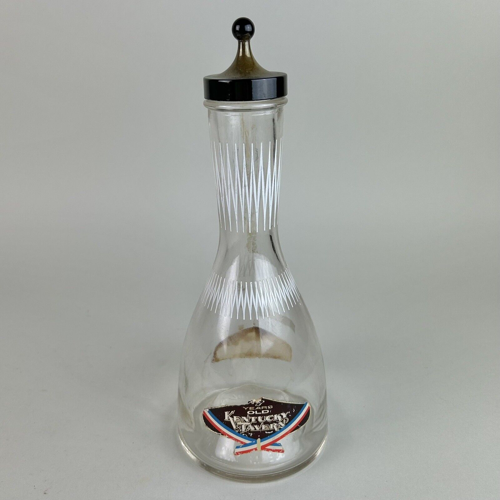 VTG 1957 Kentucky Tavern Bourbon Whiskey Glass Decanter Striped Atomic Bottle