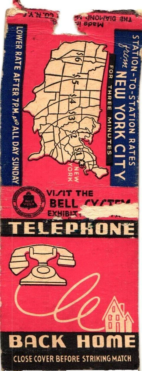 Visit The Bell System Exhibit Telephone Back Home Vintage Matchbook Cover