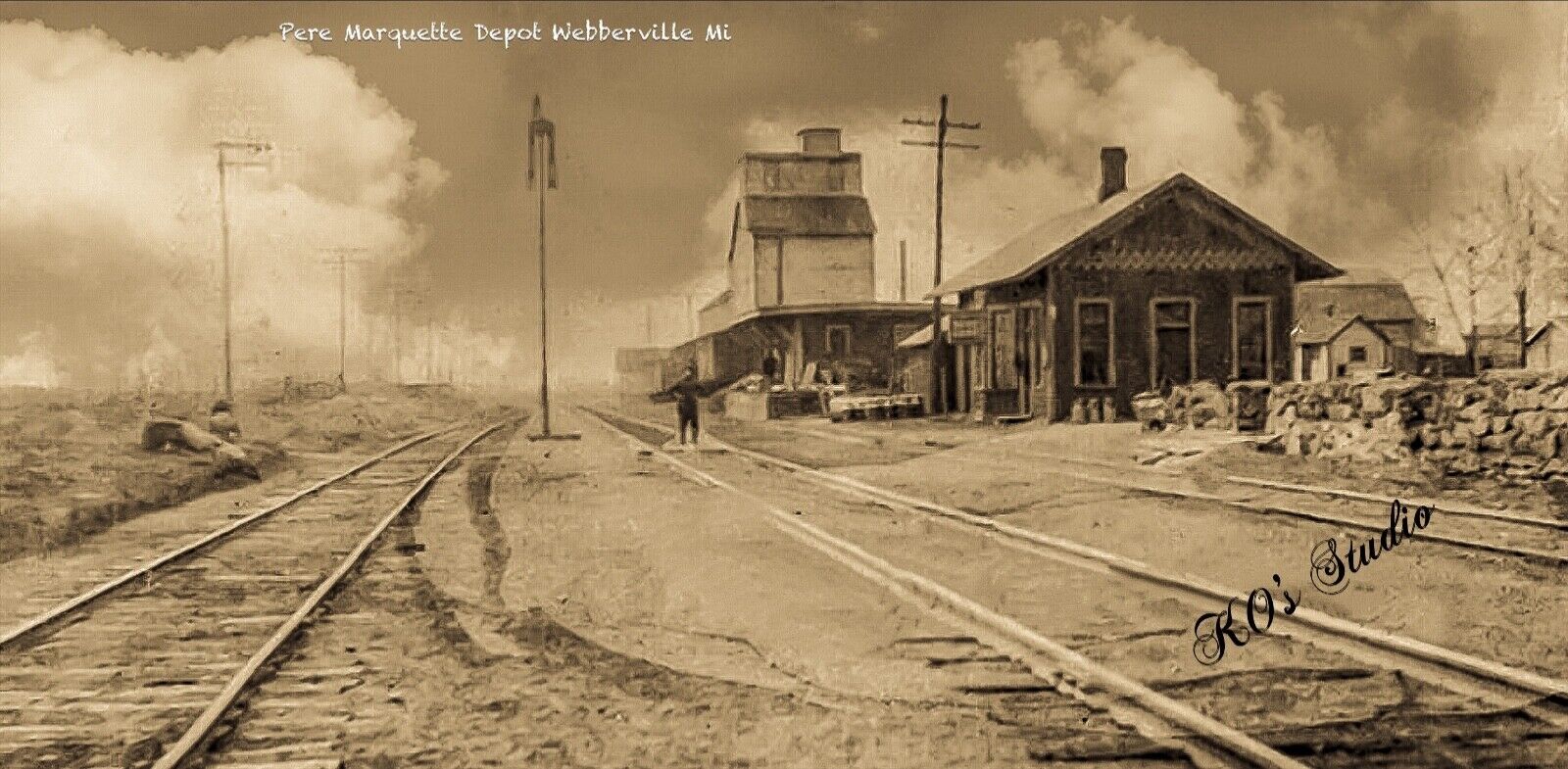 RPPC Photo Webberville, Michigan, Train Station, Depot, Rare