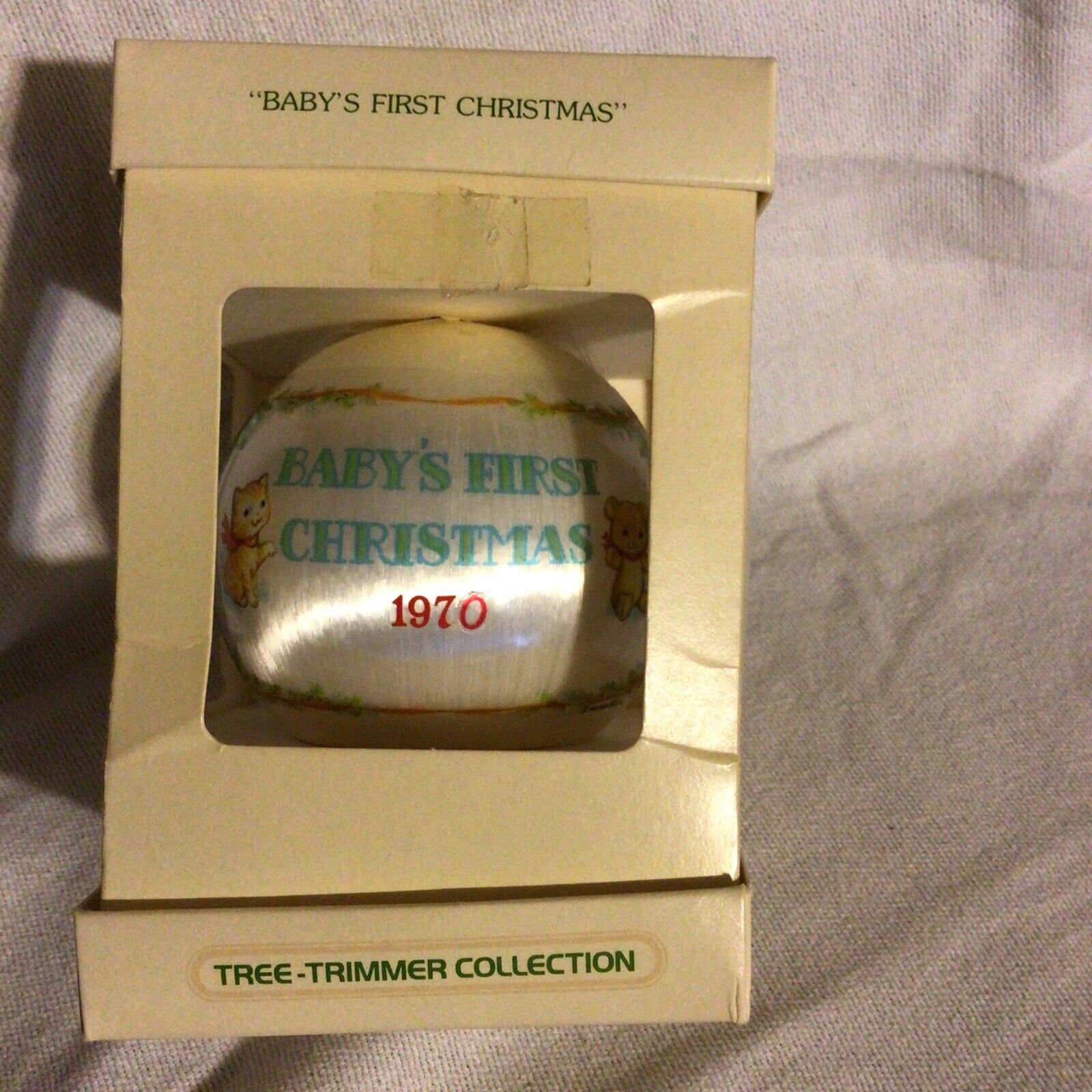 Baby's 1st  First Christmas Hallmark 1970 Ornament With Box 1 Of A Kind Satin
