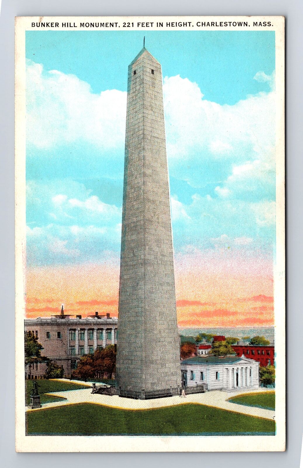 Charlestown MA-Massachusetts, Bunker Hill Monument, Antique Vintage PC Postcard