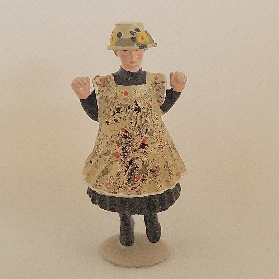 Metal Cast Minature Lady In Hat And Dress