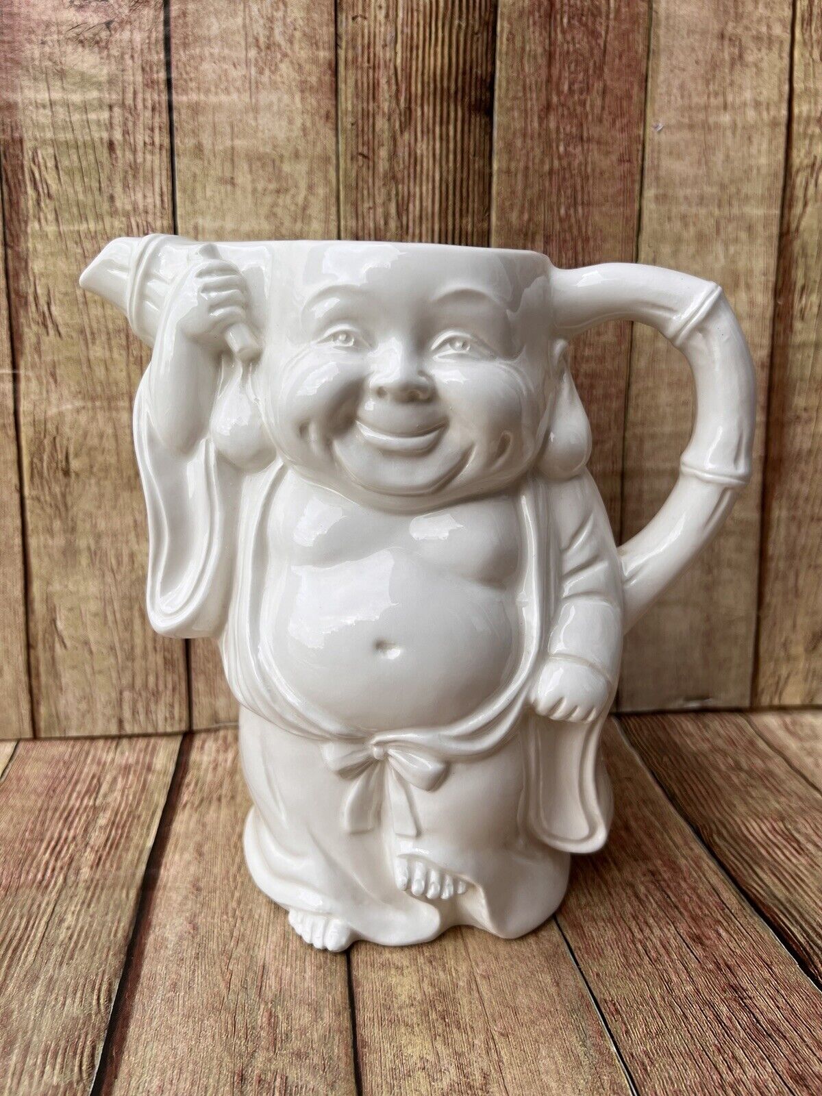 Shafford Happy Hotel Buddha Pitcher White Japan Ceramic Vintage