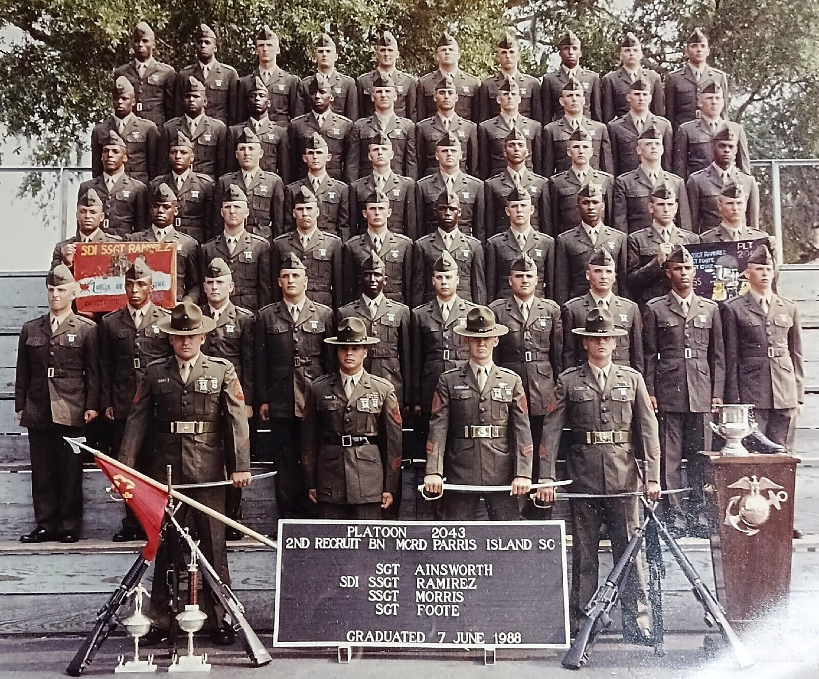 Vintage USMC Platoon 2043 2nd Recruit BN Parris Island SC 1988 June FRAMED
