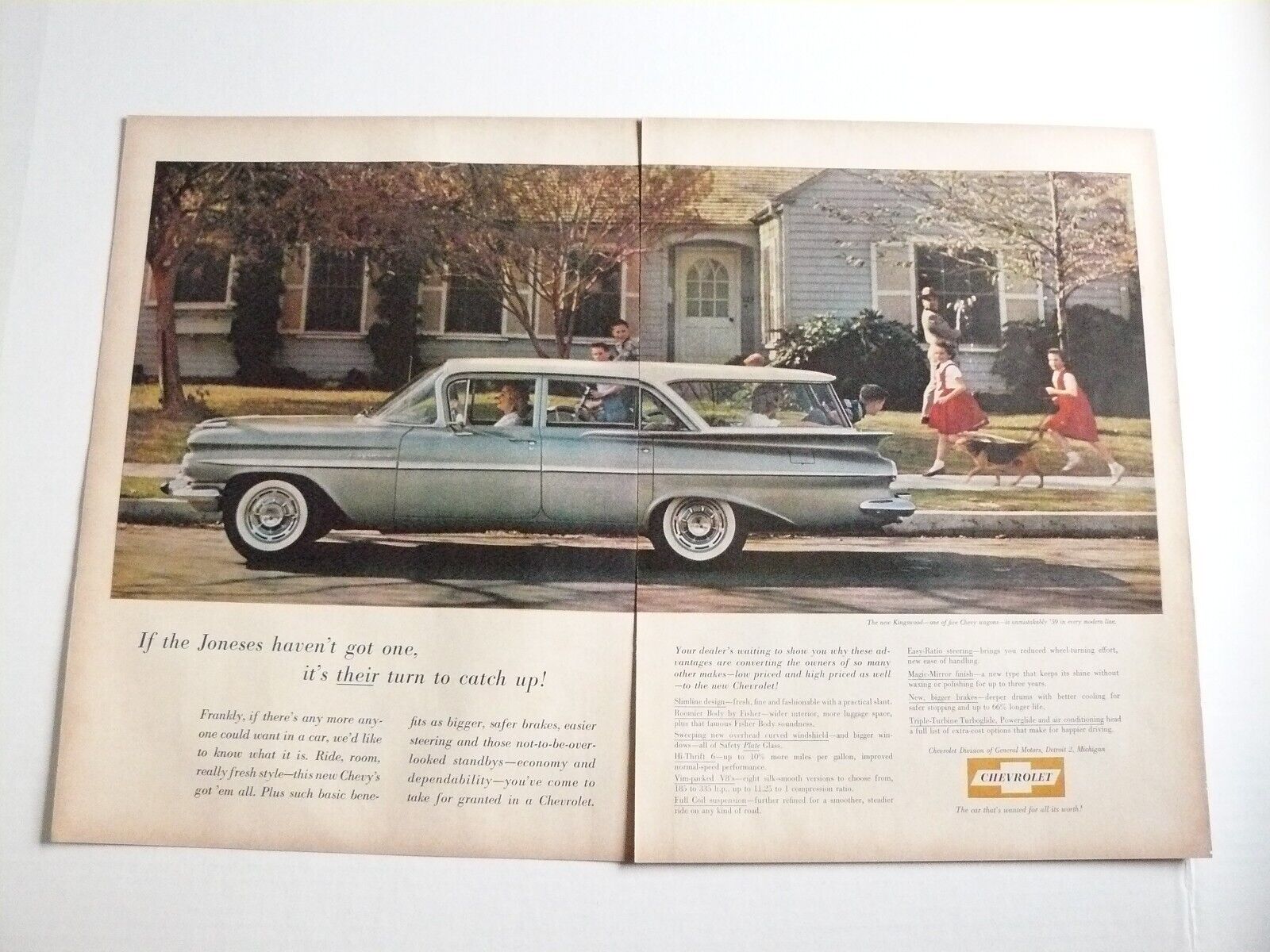 1959 Chevrolet Kingswood 2-tone Station Wagon 2-page Vintage Print Ad