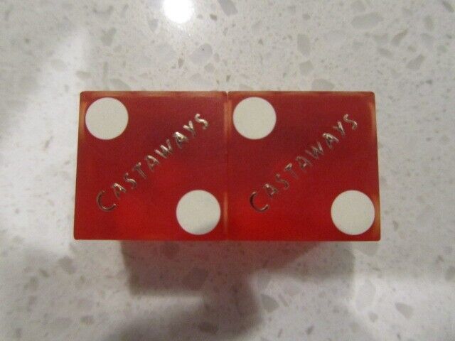 CASTAWAYS Casino #5838 Sanded Pair of Red DICE + FREE Las Vegas Poker Chip