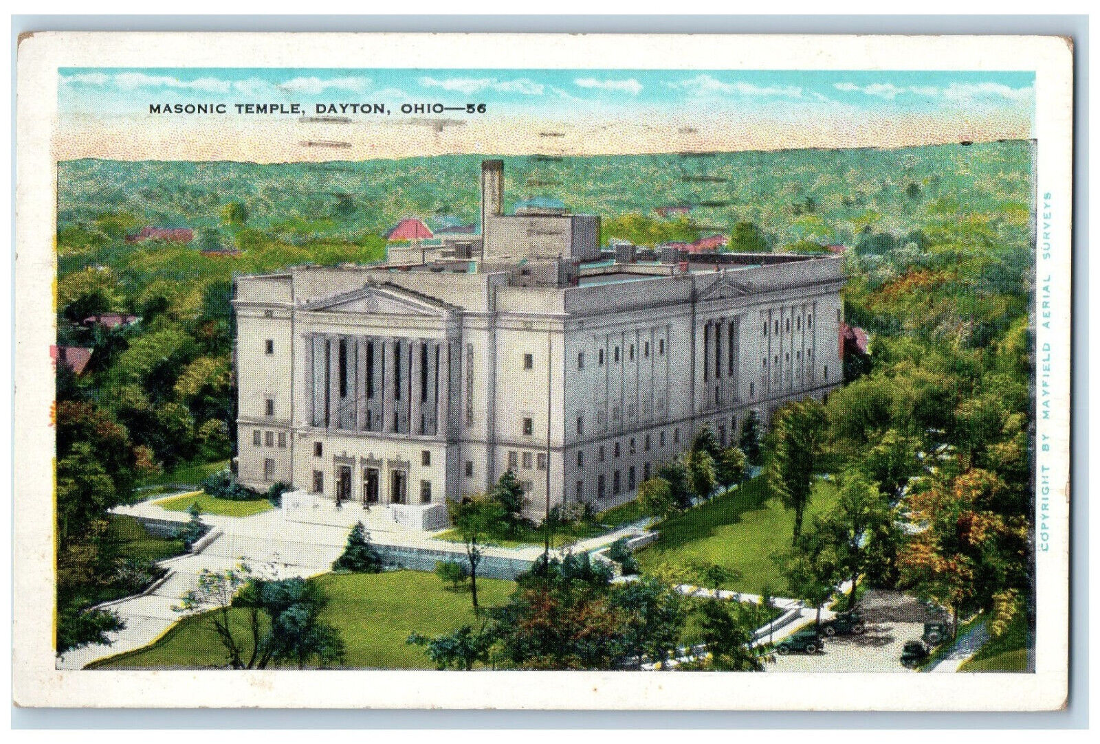 1936 Masonic Temple Dayton Ohio OH Vintage Posted Wilkie News Co. Postcard