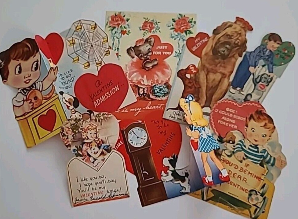 7 Vtg 1940-50s VALENTINE Asst Lot GIRLS BOYS DOGS PUPPY BALLERINA CARDS