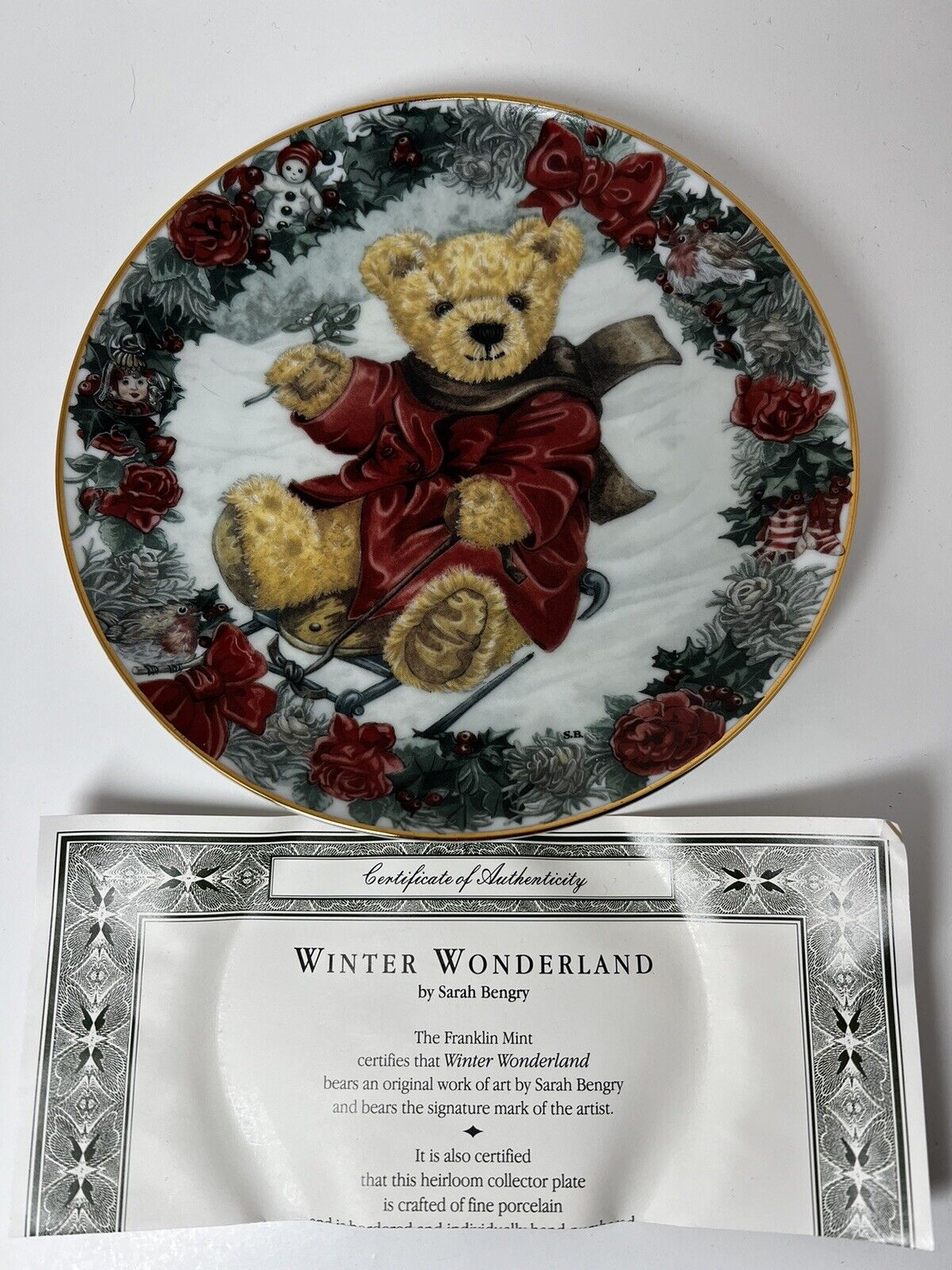 1991 Franklin Mint “Teddy’s Winter Wonderland” Vintage Heirloom Plate w/ Foam