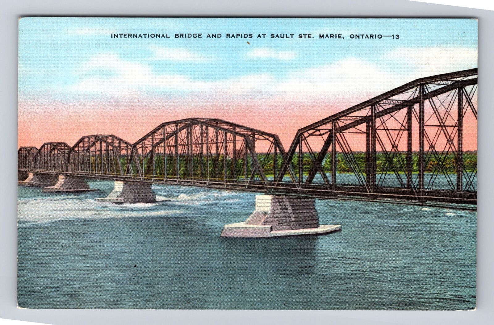 Sault Ste. Marie Ontario Canada, International Bridge, Rapids, Vintage Postcard