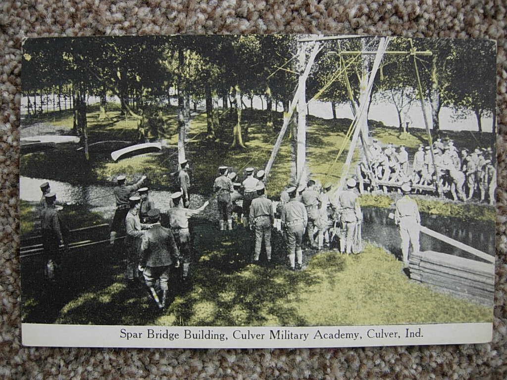 CULVER IN-MILITARY ACADEMY-SPAR BRIDGE BUILDING-IND-INDIANA-CADETS-MARSHALL CO