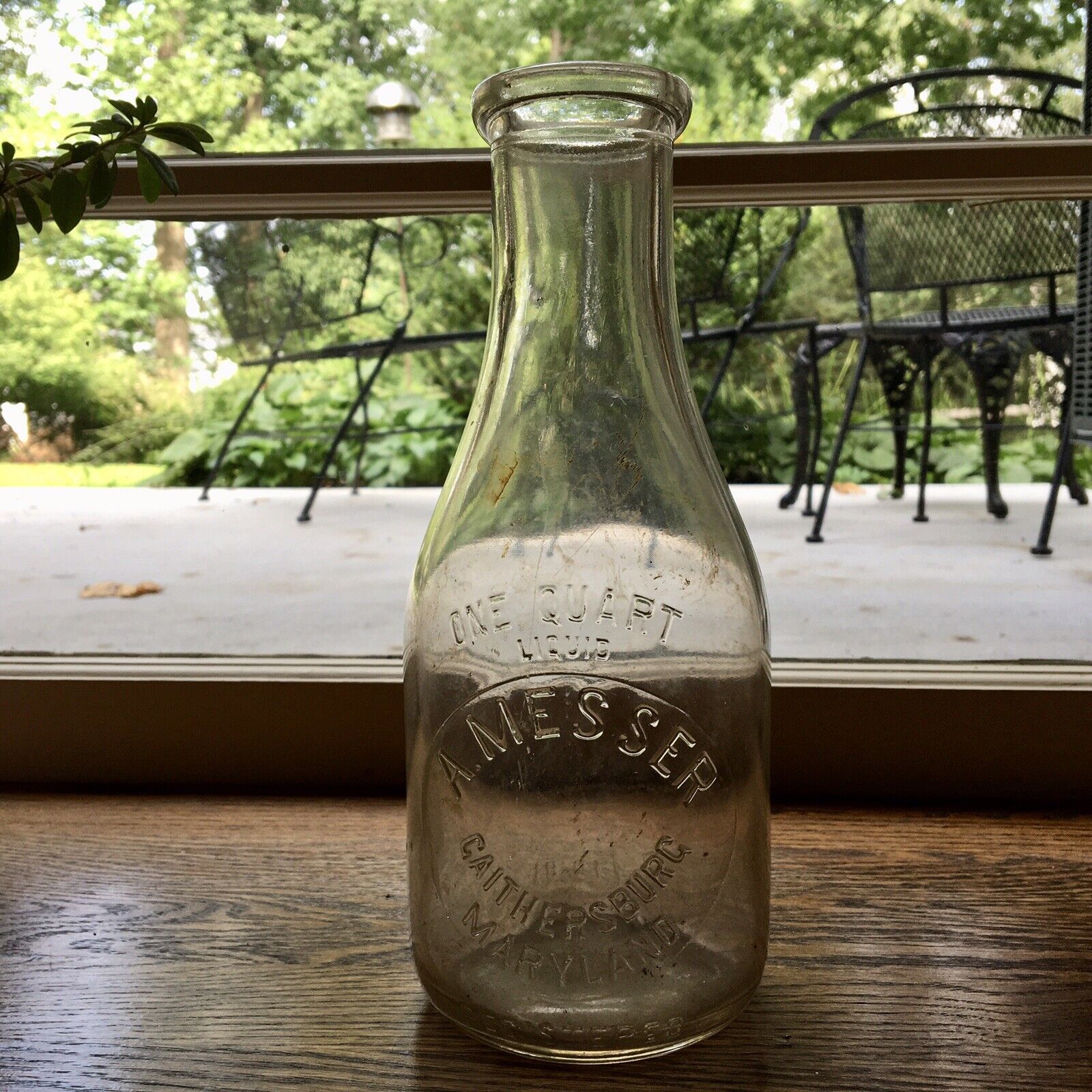 Qt Milk Bottle A Messer Gaithersburg MD Maryland Montgomery County Emb 1944 Dug