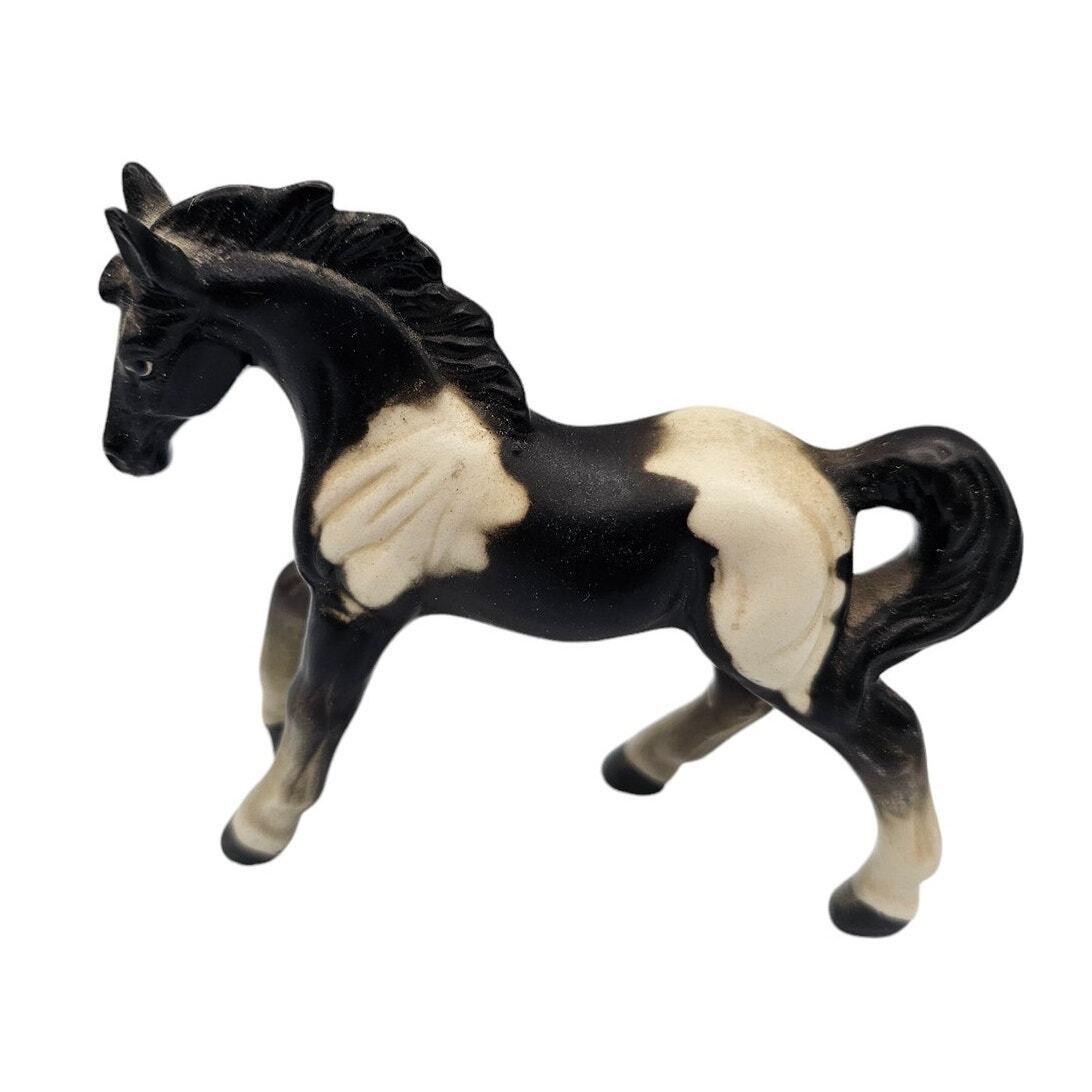 Vintage Japan Black White Pinto Paint Horse Miniature Figurine