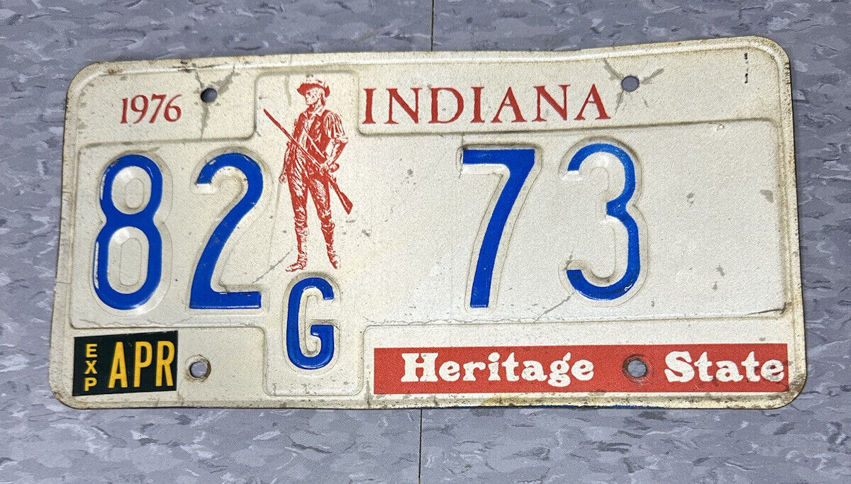 Vintage 1976 Indiana License Plate 82 73 Heritage State Man Cave Auto Decor