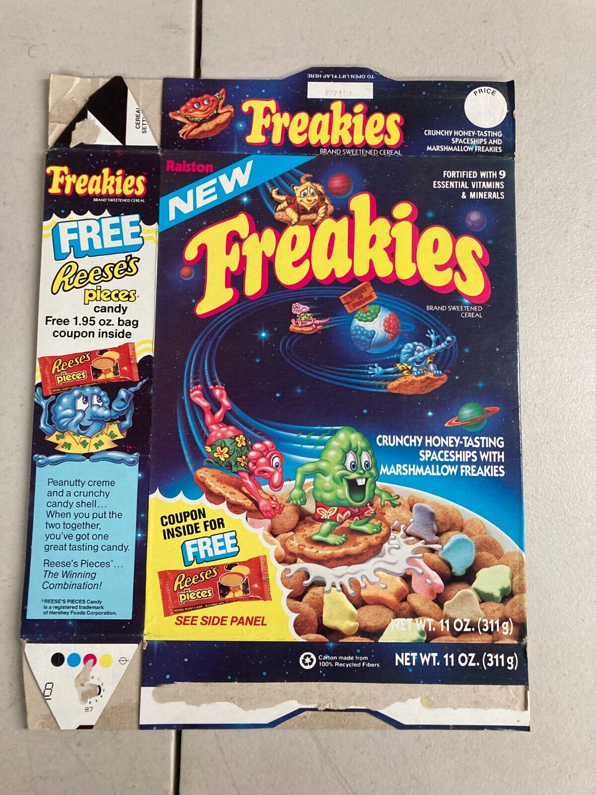 Freakies Cereal box Ralston Reeces Pieces offer 1980\'s