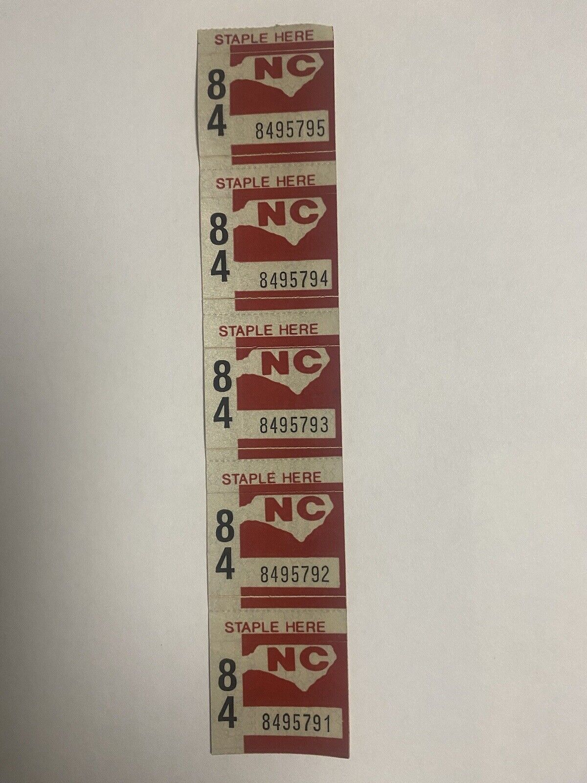 North Carolina expired 1984 License Plate Validation Stickers NOS