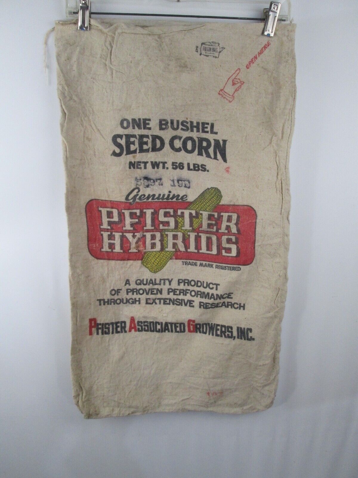 Vintage Pfister Hybrids Seed Corn Cloth Sack Bag Pfister Associated Growers