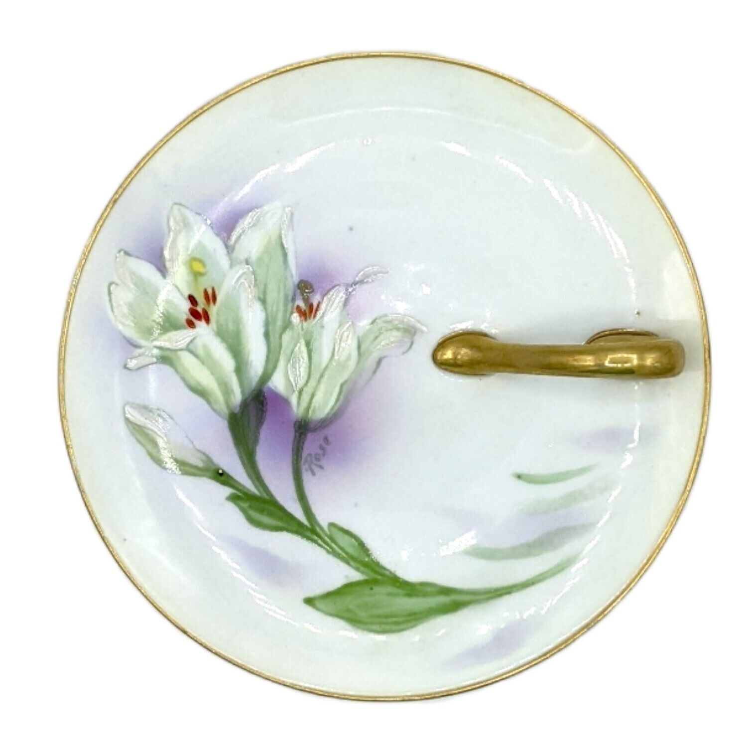 Vintage Lemon Nappy Dish Floral FLowers Rudolstadt Porcelain Hand Painted Signed