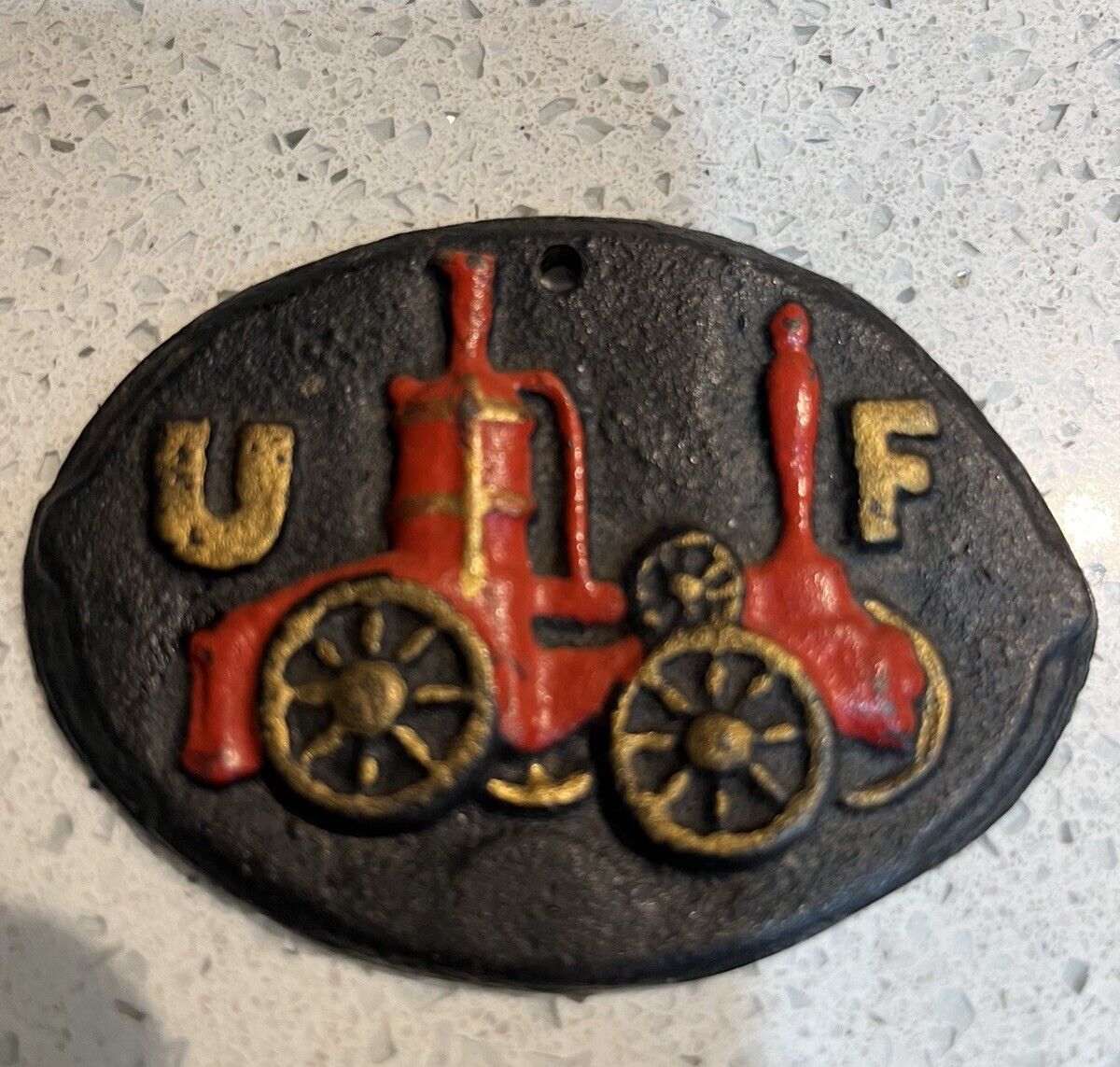 Vintage UF Fire Badge Plaque Emblem for United Fireman\'s Insurance Co.of Phila