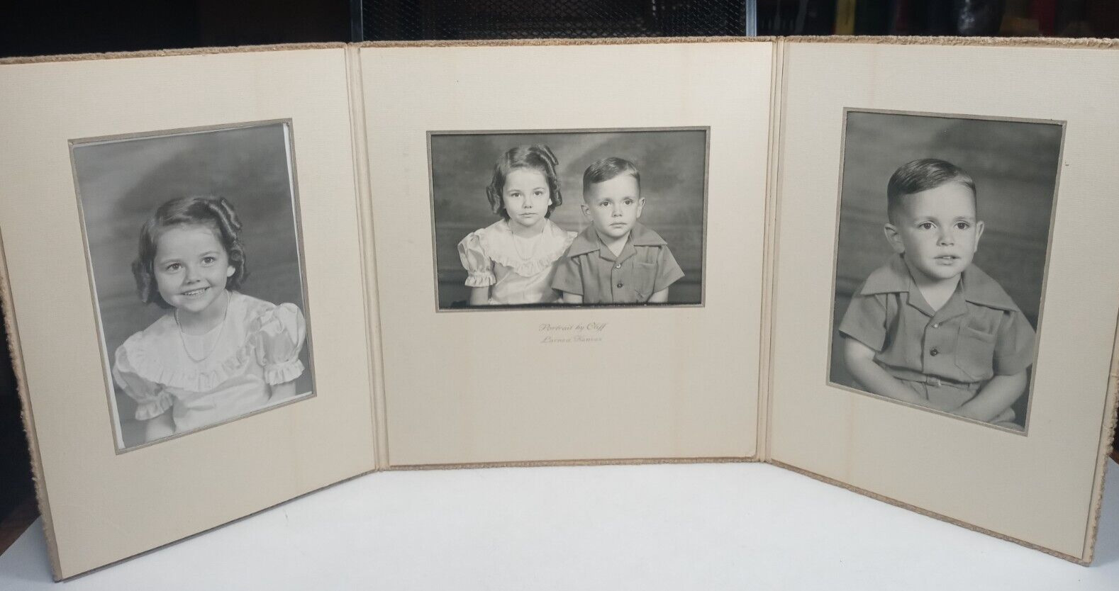 c.1950s Larned Kansas Brother Sister Children Fold Out Cabinet Card Photograph