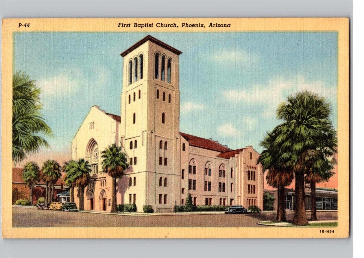 c1949 First Baptist Church Phoenix Arizona AZ Linen Postcard