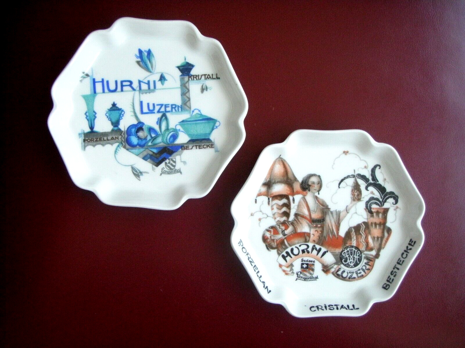 Langenthal Swiss Porcelain,  2 Ashtrays/Coasters/Decorative Items Hurni Luzern