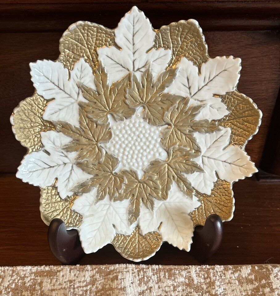 Antique Germany Rudolstadt RW Meissen Porcelain White Gold Leaf Plate 6-3/4\