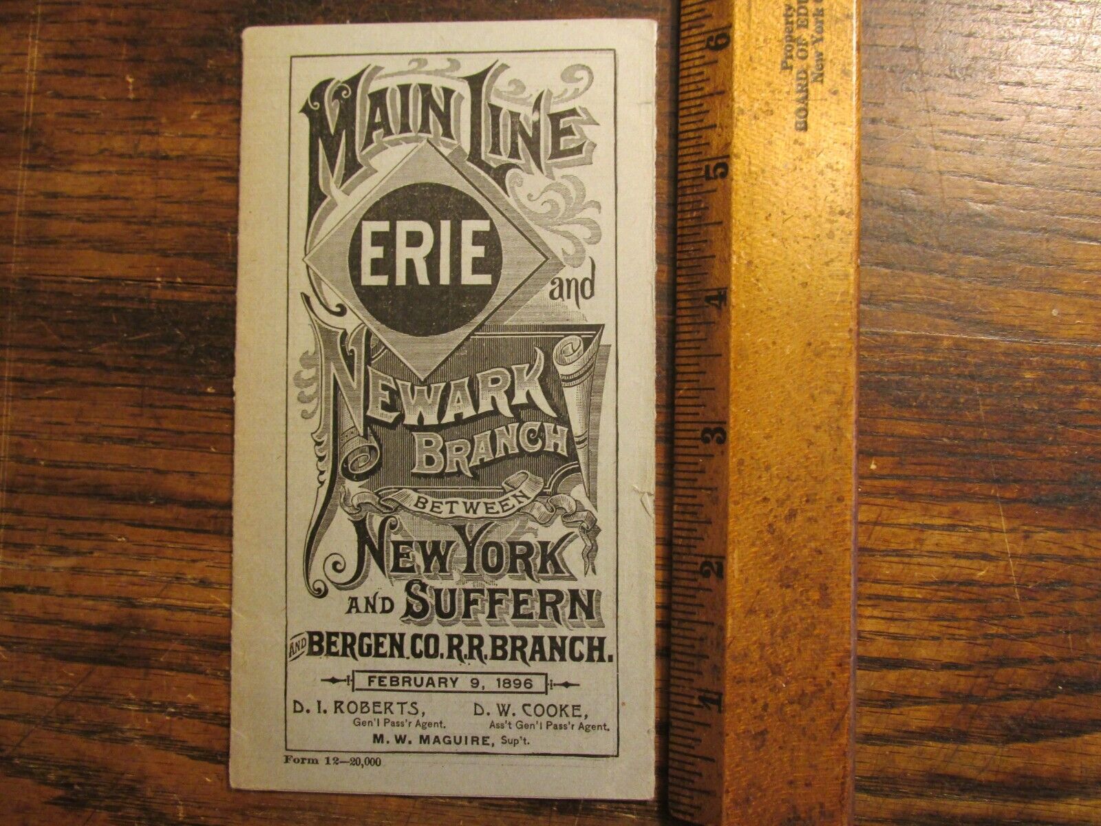Antique Ephemera Rare 1896 Erie Railroad Folding Timetable & Map Newark Branch