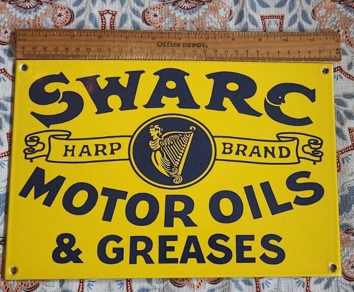 Mint Porcelain Swarc Motor Oils And Grease Sign Vintage Clean