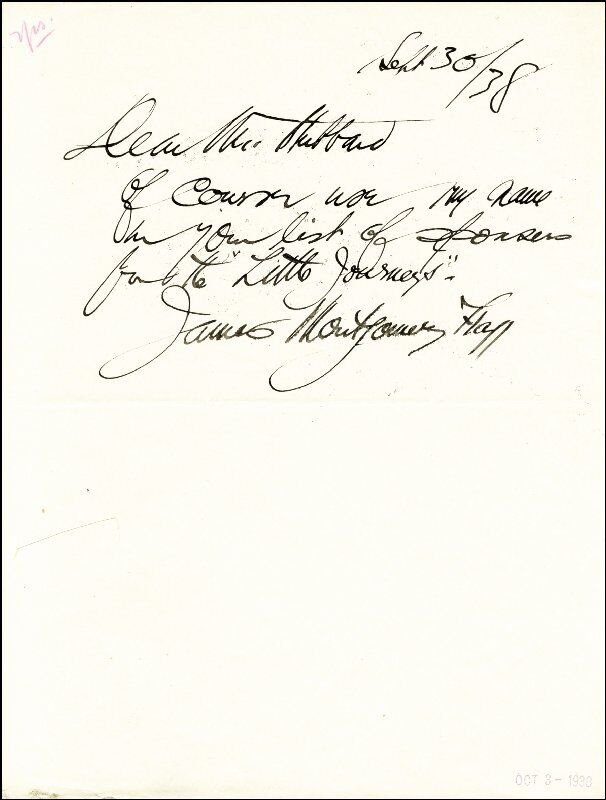 JAMES MONTGOMERY FLAGG - AUTOGRAPH NOTE SIGNED 09/30/1938